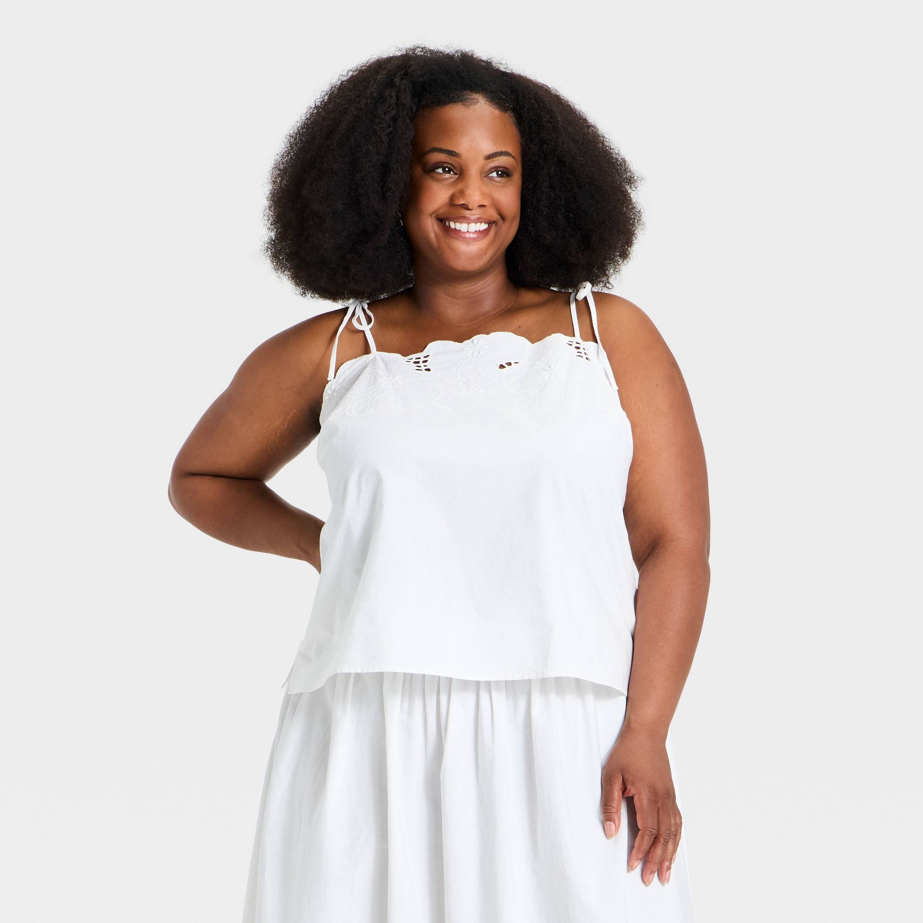 Women's Tie Strap Embroidered Camisole - Ava & Viv™ White