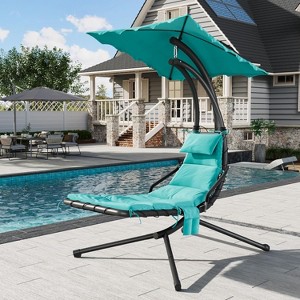 Chaise Lounger Swing Chair with Umbrella Canopy, Hanging Chaise Lounger Chair, Curved Outdoor Lounge Chairs for Patio Pool Garden Backyard - 1 of 4