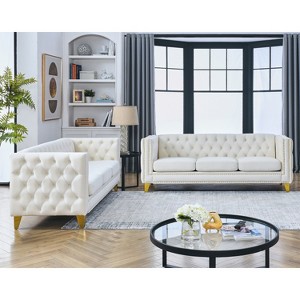TiramisuBest 80" 3-Seater Tufted Velvet Sofa with Rolled Arms & Nailhead Trim, Black for Living Room, Bedroom & Office,3S+3S - 1 of 4