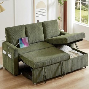 Dyonery 81 "bunk sofa bed, L-shaped sofa, pull-out sofa, reclining backrest, reversible storage lounge chair, tool-free assembly, corduroy - 1 of 4