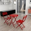 3-Piece Outdoor Bistro Set, Red Metal Folding Round Table with 2 Chairs, Collapsible Portable Patio Chat Set – Cuddlewood - 3 of 4