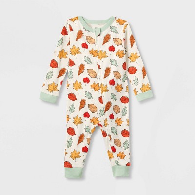 Baby Fall Leaf Print Matching Family Pajama - Cream 3-6M