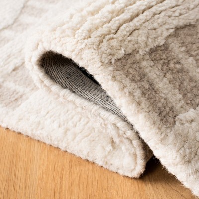 Beige and Ivory Hand-Knotted Wool Shag Runner Rug