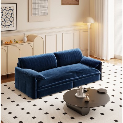 Queen Size Velvet Pull Out Sofa Bed, 3-in-1 Convertible Sleeper Bed with Side Storage, Cutton Filling Loveseat Bed with Iron Frame-Baofuwish