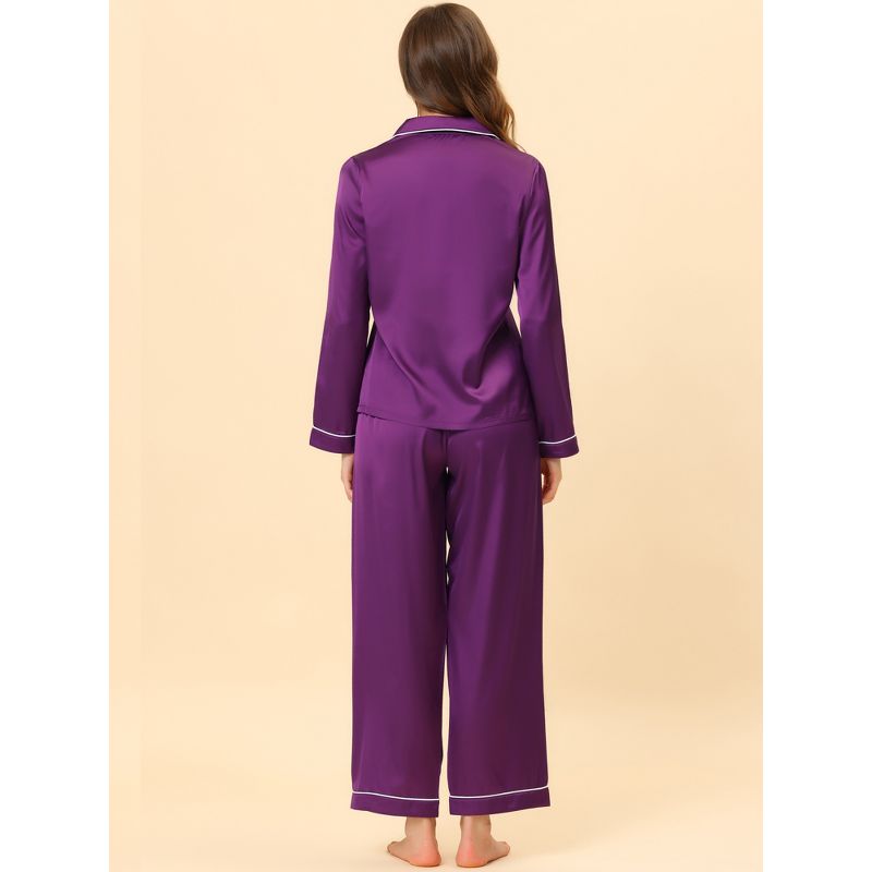 cheibear Women's Satin Button Down Lounge Tops and Pants Pajama Set, 4 of 7