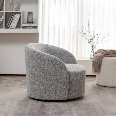 Gray Upholstered Swivel Barrel Accent Chair with Wood Frame