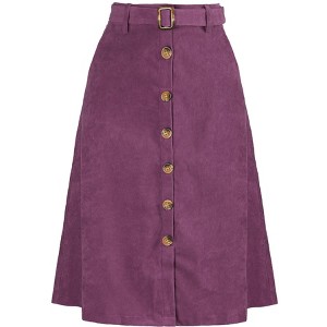 Allegra K Women's High Waist Solid Button Front A-Line Belted Corduroy Midi Skirt - 1 of 4