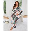 Women Plus Size 2 Piece Sleepwear Floral Print V Neck Pajamas Loungewear with Pockets - 3 of 4