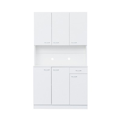 TopComfy Decorative Storage Cabinets Wardrobe Kitchen Cabinet With 6 Doors 1 Open Shelves And 1 Drawer For Bedroom, White, 39.37"*15.35"*70.87"