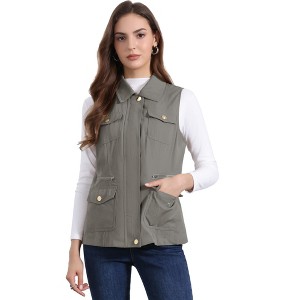 Allegra K Women's Zip-Up Sleeveless Turn Down Collar Cargo Utility Vest with Pockets - 1 of 4