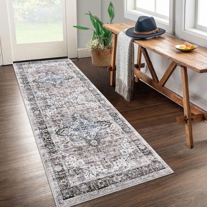 Vintage Area Rug, Large Washable Living Room Bedroom Rug Distressed Non-Slip Non-Shedding Low Pile Area Rug Floor Carpet for Dining Room Home - 1 of 4