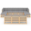 vidaXL Patio Furniture Set 10 Piece Outdoor Sectional Sofa Solid Wood Pine - Natural With Cushions - 3 of 4