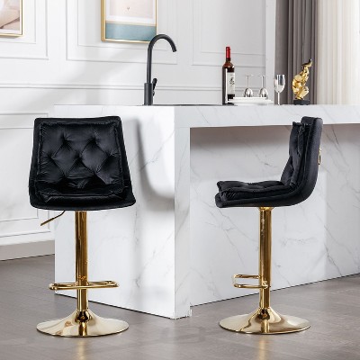 PAGED 18.3" Wide Bar Stools Set of 2, Modern Height-Adjustable Swivel Velvet Counter Stools with Backs for Pub, Dining Room