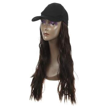 Unique Bargains Baseball Cap with Hair Extensions Fluffy Curly Wavy Wig Hairstyle 26" Wig Hat for Woman Deep Brown
