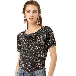Allegra K Women's Ruffled Round Neck Raglan Sleeve Summer Polka Dots Blouse Top - 1 of 4