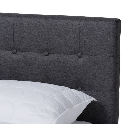 Queen Walnut Wood Platform Bed with Gray Tufted Upholstered Headboard