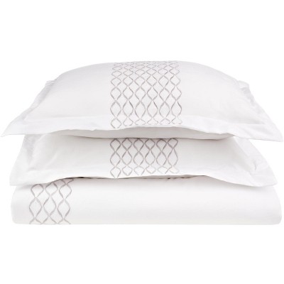 Classic Geometric Ultra-Soft Modern Durable Microfiber Embroidered Casual Solid Duvet Cover Set with Matching Pillowshams by Blue Nile Mills