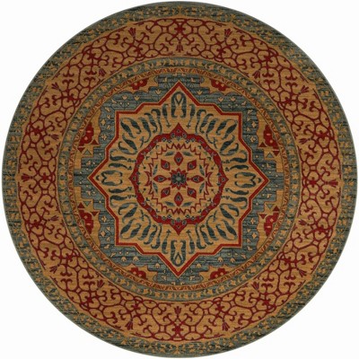 Light Blue and Red Round Synthetic Stain-Resistant Rug