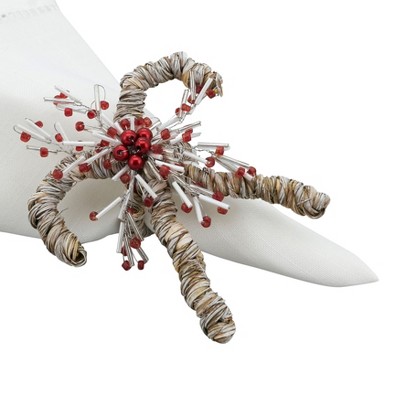 Holiday Sparkle Red and White Candy Cane Napkin Rings Set
