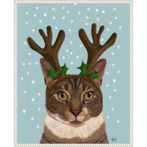 Amanti Art 23"x28" Calico Cat and Antlers by Fab Funky Framed Canvas Wall Art Print - 1 of 4