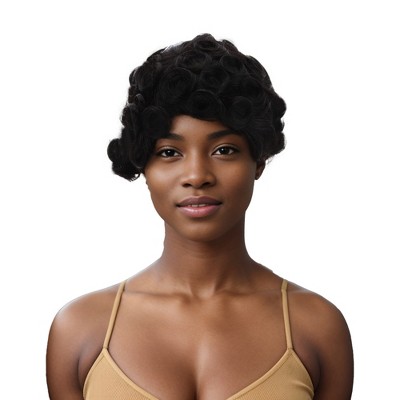 Unique Bargains Women's Wave Curly Short Hair Wig Real Human Hair 4in Black 1 Pc