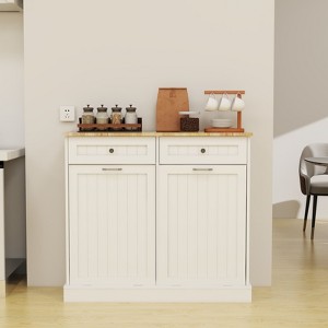 Okak Stoage Cabinet with 2 Tilt-Out Drawers and 2 Sliding Drawers, Sideboard Cabinet with Wood Color Table Top, Kitchen Cabinet for Dining Room, White - 1 of 4