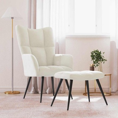 vidaXL Relaxing Chair with a Stool Cream White Velvet