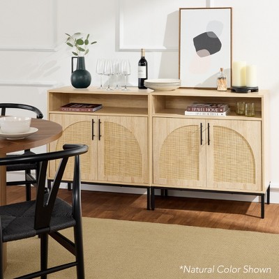 Natural Brown Engineered Wood and Rattan 2-Door Cabinet