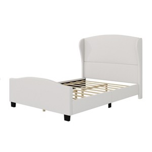 VYNXARIA Beige Full Size 51" High Headboard Wingback Linen Upholstered Bed - No Box Spring Required - 1 of 4