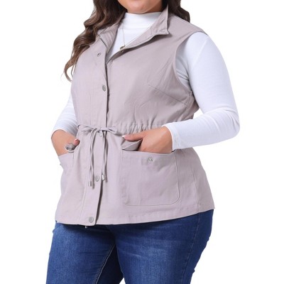 Agnes Orinda Women's Plus Size Casual Cargo Pockets Drawstring Waist Utility Sleeveless Scrub Vests