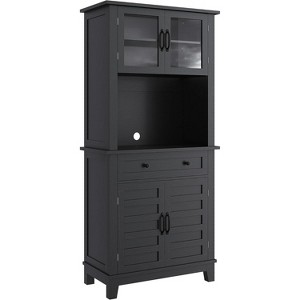 Elegant 72" Pantry Coffee Bar Cabinet, Tall Kitchen Storage with Adjustable Shelves, 4 Glass Doors & 1 Drawer - 1 of 4