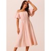 Seta T Women's Square Neck Puff Short Sleeve Elastic Waist Midi Dress with Pockets - 3 of 4