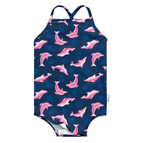 Green Sprouts Baby/Toddler Girls' Easy-Change Eco Swimsuit - Navy River  Dolphin - 6mo