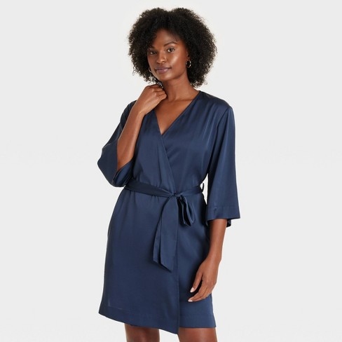 Women's Satin Robe - Auden™ Navy Blue M/l : Target