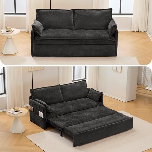59.5" Chenille 2-in-1 Sofa Bed with Storage Pocket and USB/Type-C Charging Ports - 1 of 4