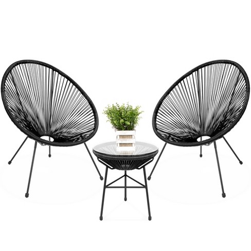wagon Omkleden schipper Best Choice Products 3-piece All-weather Patio Acapulco Bistro Furniture  Set W/ Rope, Glass Top Table - Black : Target