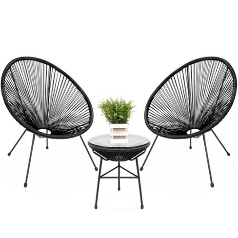 Best Choice Products 3 Piece All Weather Patio Acapulco Bistro Furniture Set w Rope Glass Top Table Black