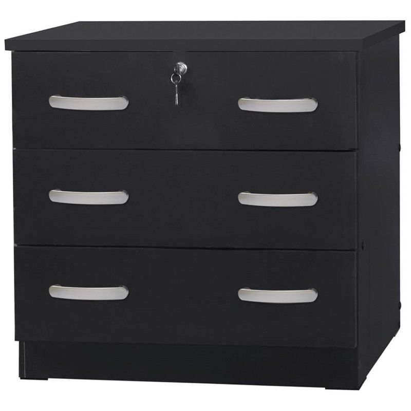 Better Home Products Cindy Wooden 3 Drawer Chest Bedroom Dresser in Black, 1 of 6