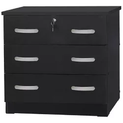 Better Home Products Cindy Wooden 3 Drawer Chest Bedroom Dresser in Black