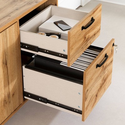 Nordik Oak 31" 2-Door Credenza with Drawers and Metal Frame