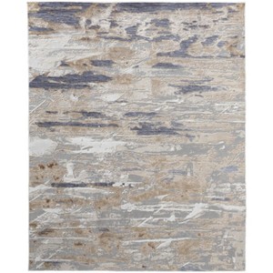 HomeRoots 3' X 5' Tan Ivory And Blue Abstract Distressed Area Rug - 1 of 4
