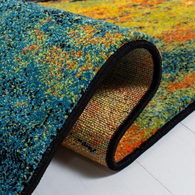 Stellar Abstract Blue and Yellow Easy-Care Synthetic Rug