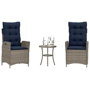 vidaXL 3 Piece Bistro Set with Cushions Gray Poly Rattan - 1 of 4