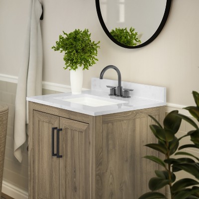 Vega 24'' Brown MDF Bathroom Vanity with Carrara Marble Top