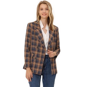 INSPIRE CHIC Women's Casual Fit Notched Lapel Double Breasted Plaid Formal Blazer - 1 of 4
