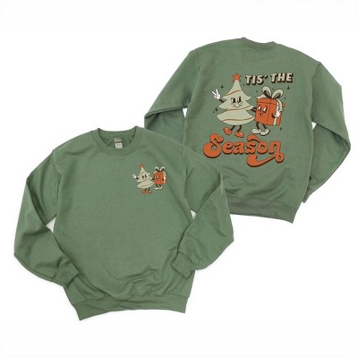 Simply Sage Market Women's Graphic Sweatshirt Retro Tis The Season Tree Front and Back