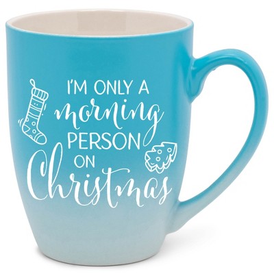 Elanze Designs I'm Only A Morning Person On Christmas Two Toned Ombre Matte Teal and White 12 ounce Ceramic Stoneware Coffee Cup Mug