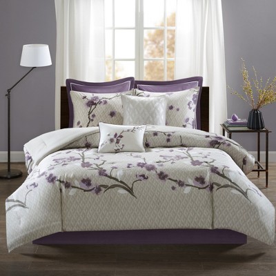 8 Pcs Elegant Lovely Floral Print Cotton Comforter Set, All Season Home Textile fits Lux Bedroom Decor