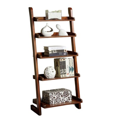 Vynxaria Transitional 5-Shelf Ladder Shelf Solid Wood, Oak Finish, for Books/Display (Ladder Shelf Only)