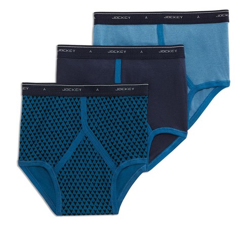 Jockey Mens Classic Brief 3 Pack Underwear Briefs 100% cotton 32 True  Blue/Rich Blue/Blue Geo